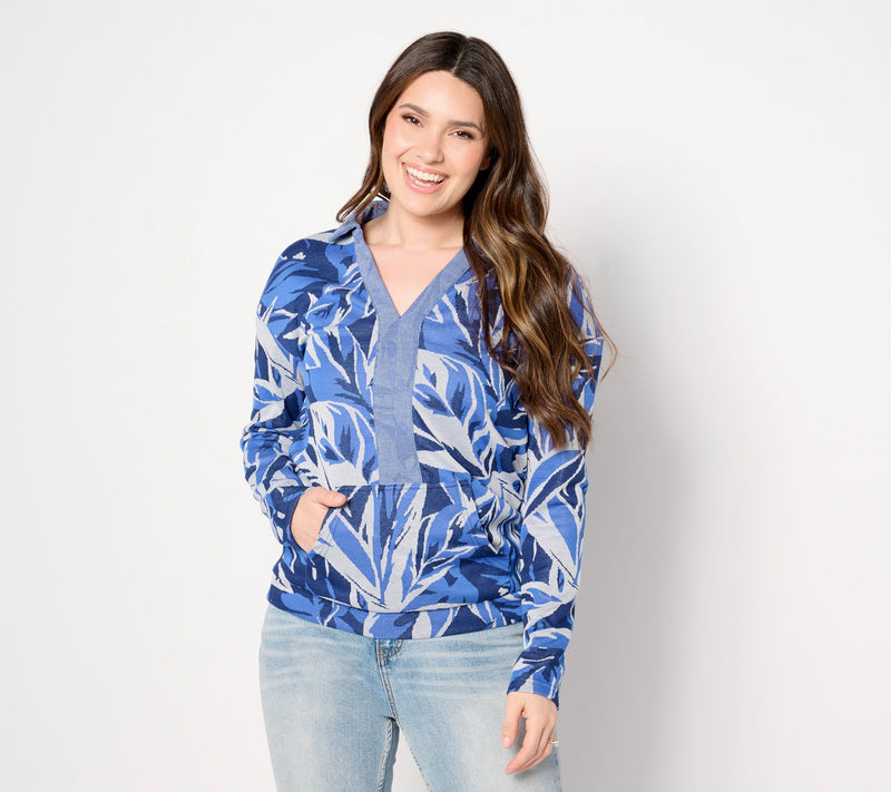 zuda Palm Jacquard Knit Collared Top — View 8
