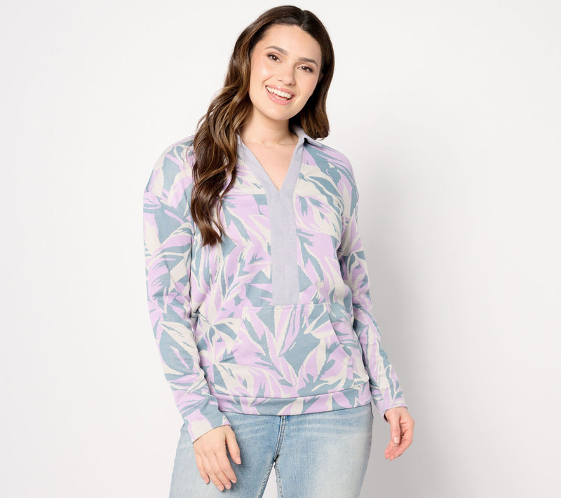 zuda Palm Jacquard Knit Collared Top — View 9