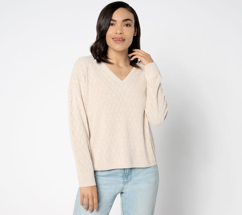 Barefoot Dreams CozyChic Ultra Lite Diamond Pointelle Pullover — View 5