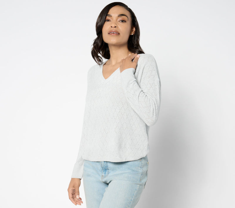 Barefoot Dreams CozyChic Ultra Lite Diamond Pointelle Pullover — View 7