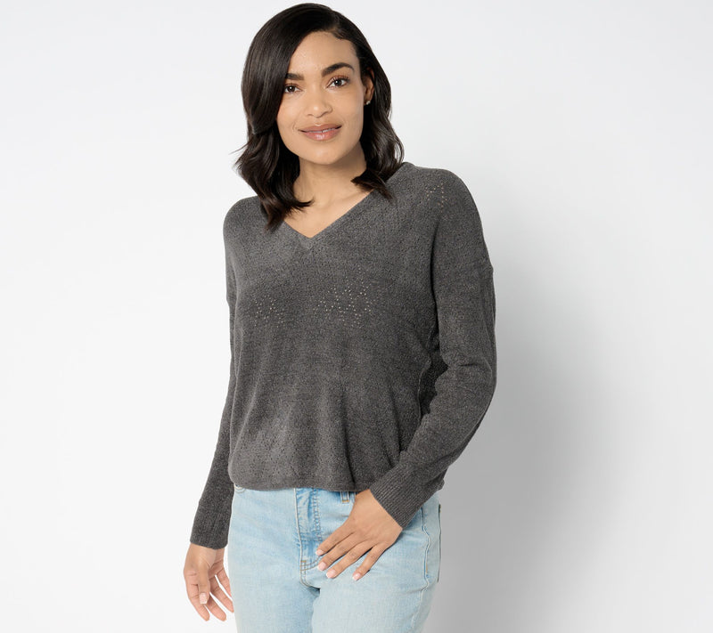 Barefoot Dreams CozyChic Ultra Lite Diamond Pointelle Pullover — View 9