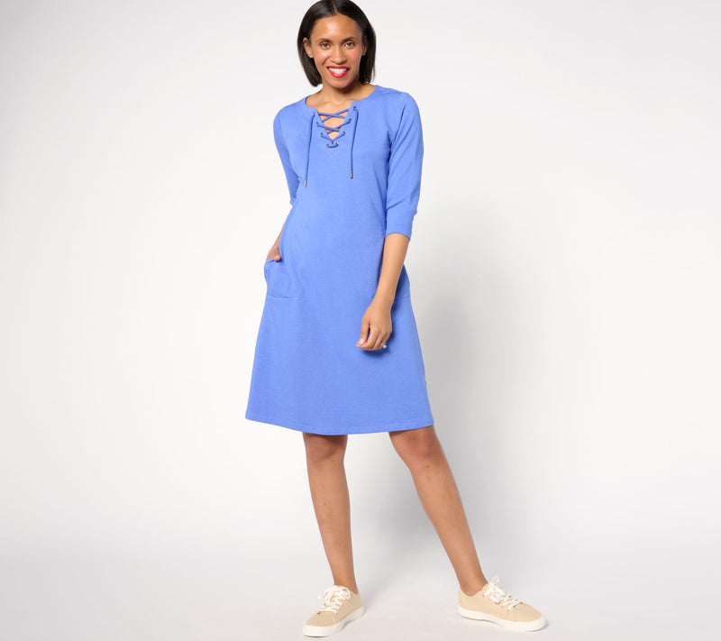 zuda Z-Knit 3/4-Sleeve Lace-Up Dress — Main view