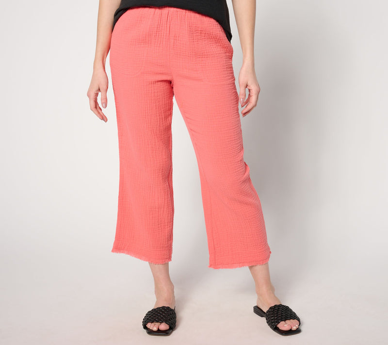 Belle Beach by Kim Gravel Petite Cotton Gauze Frayed Edge Pant — View 11