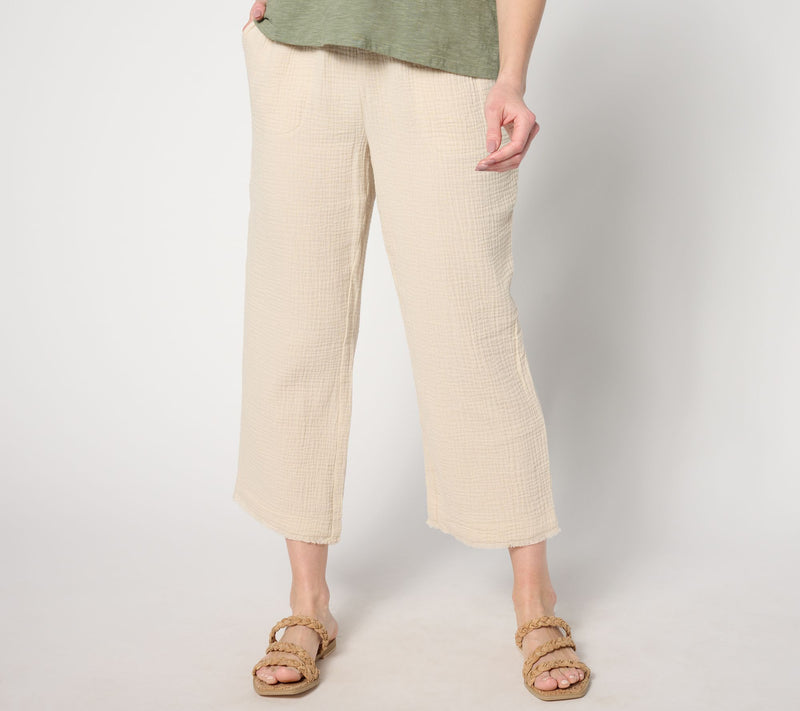Belle Beach by Kim Gravel Petite Cotton Gauze Frayed Edge Pant — View 9
