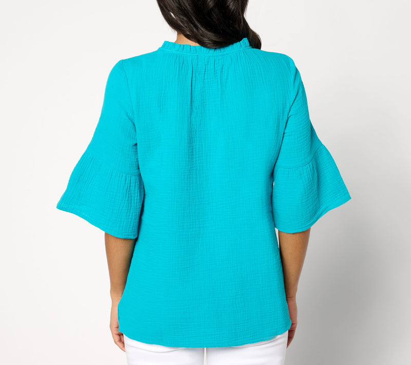 Belle Beach by Kim Gravel Cotton Gauze Boho Blooms Embroidered Top — View 2