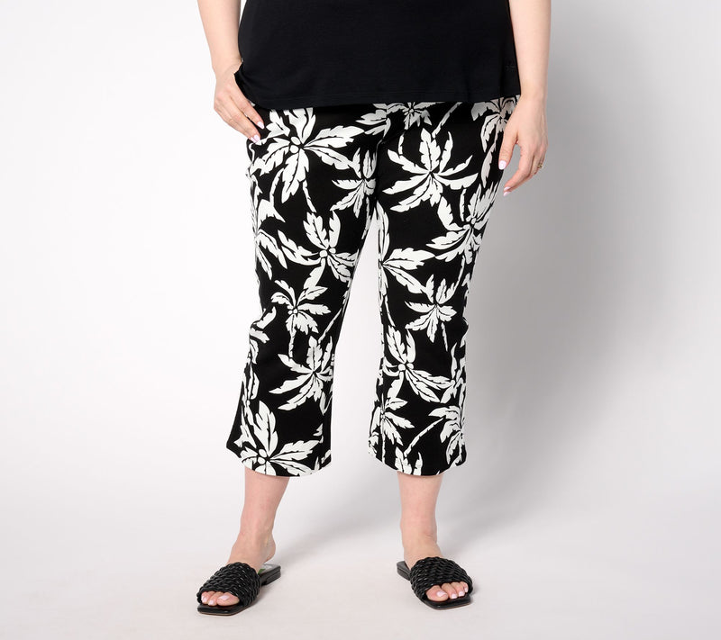 Belle by Kim Gravel Petite Perfect Pique Graphic Palm Flare Crop Pant — View 5