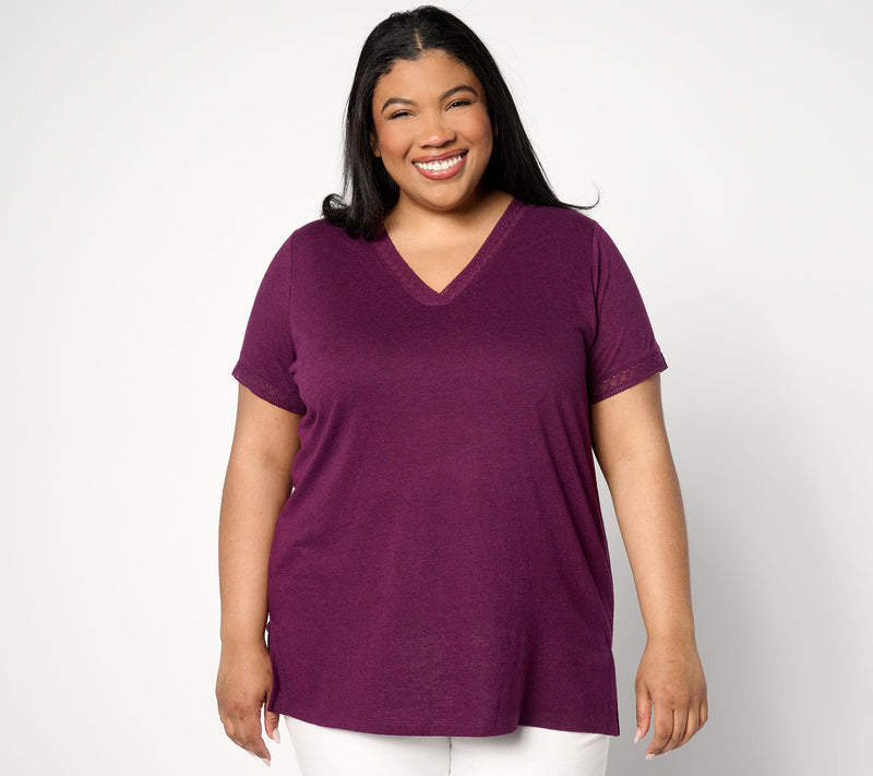 BEAUTIFUL by Lawrence Zarian The Kathy V-Neck Crochet Trim Tunic — Main view
