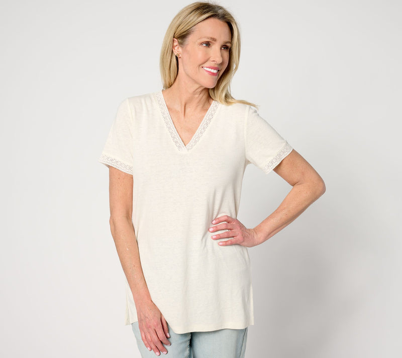 BEAUTIFUL by Lawrence Zarian The Kathy V-Neck Crochet Trim Tunic — View 9
