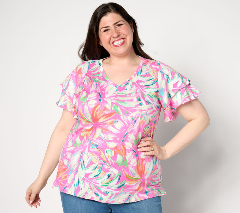 Belle by Kim Gravel Slub Knit Paradise Found Flutter Top — View 10