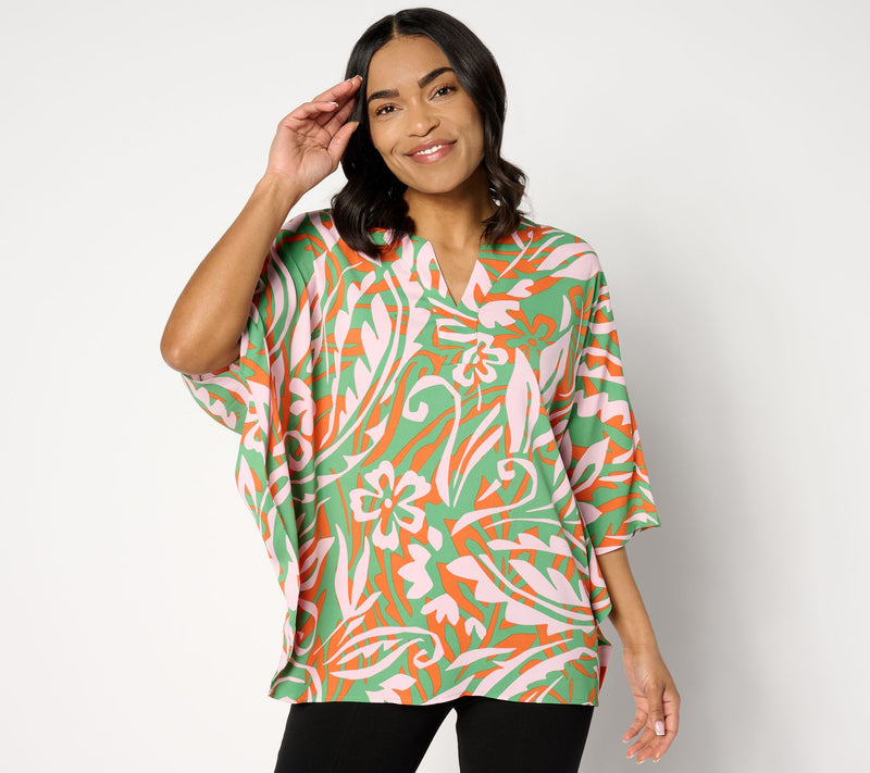 Belle by Kim Gravel Flirty Floral Split Neck Poncho — View 11