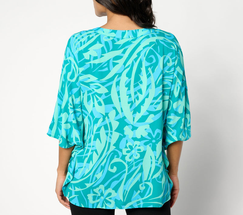 Belle by Kim Gravel Flirty Floral Split Neck Poncho — View 2