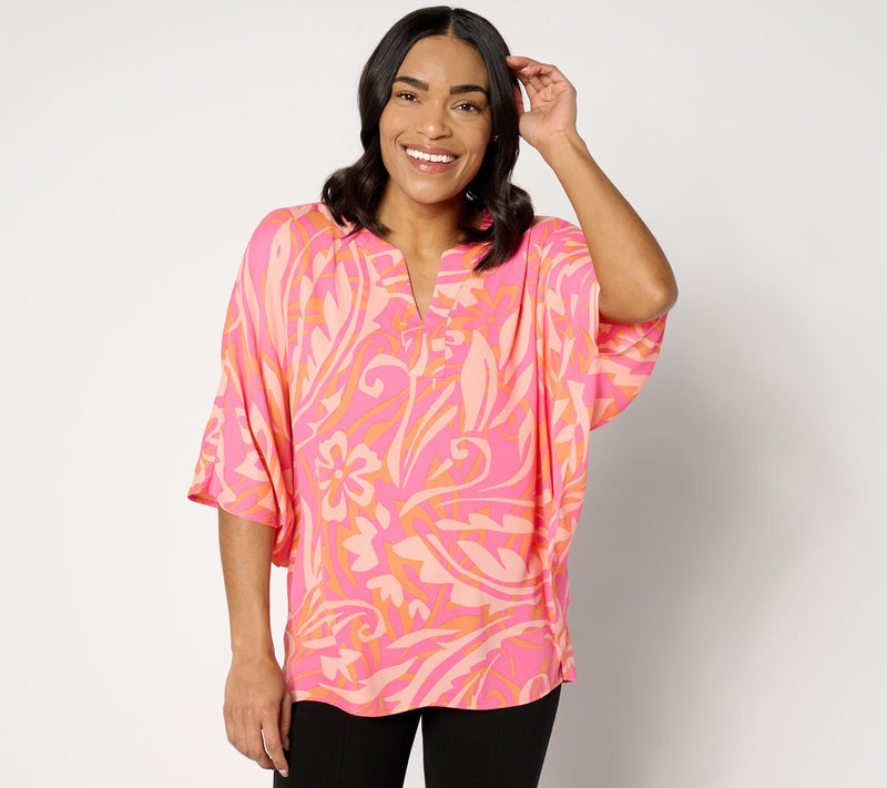 Belle by Kim Gravel Flirty Floral Split Neck Poncho — View 14