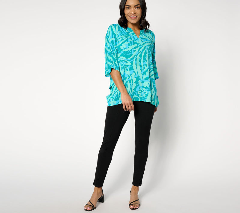 Belle by Kim Gravel Flirty Floral Split Neck Poncho — View 3