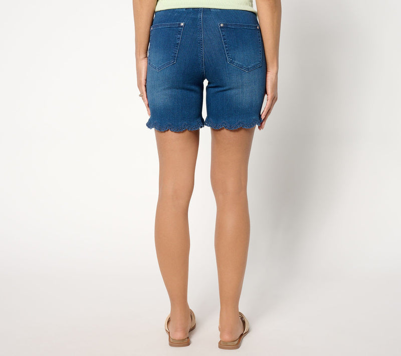 Belle by Kim Gravel TripleLuxe Denim Eyelet Scallop 8"Short — View 4
