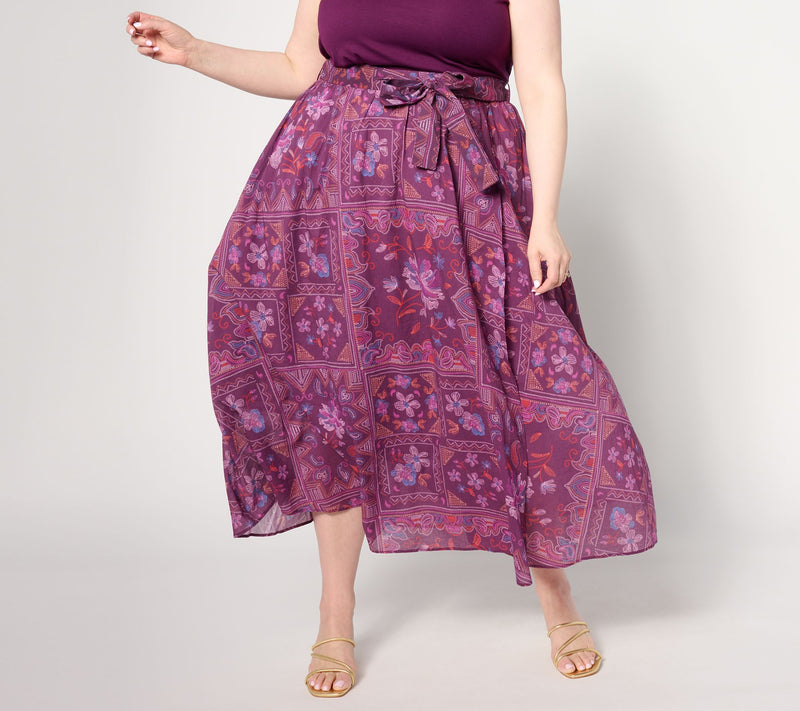 BEAUTIFUL by Lawrence Zarian Petite Printed Faux Wrap Midi Skirt — View 12