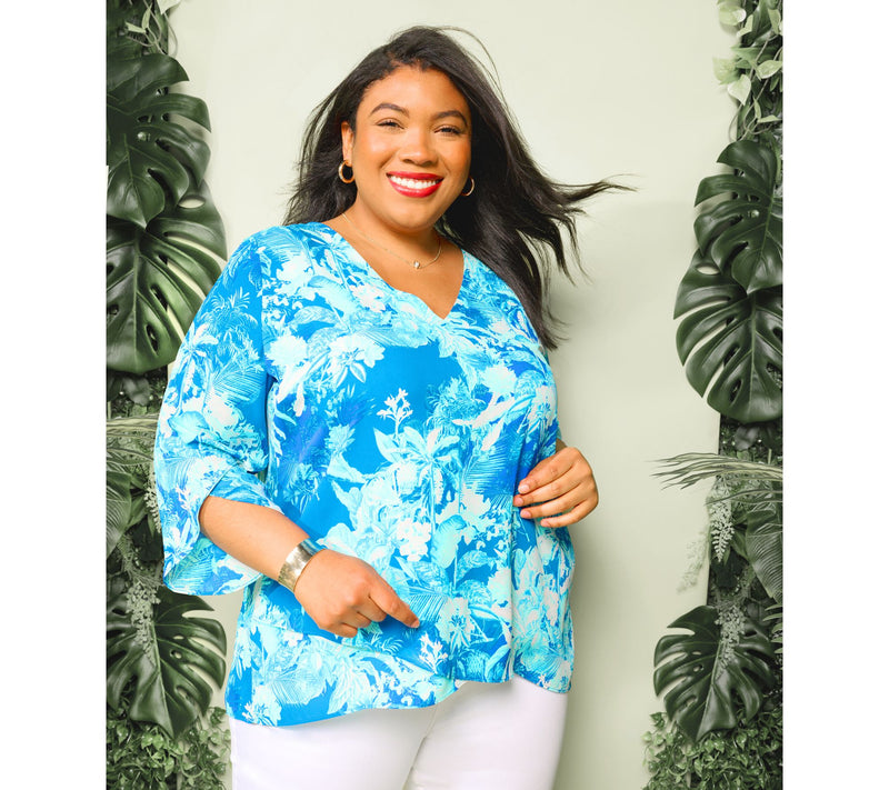 BEAUTIFUL by Lawrence Zarian Paradise Printed V-Neck Blouse — View 13