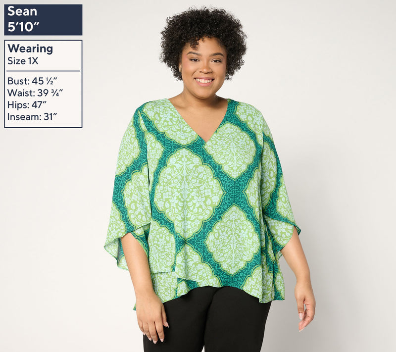 BEAUTIFUL by Lawrence Zarian Paradise Printed V-Neck Blouse — View 7