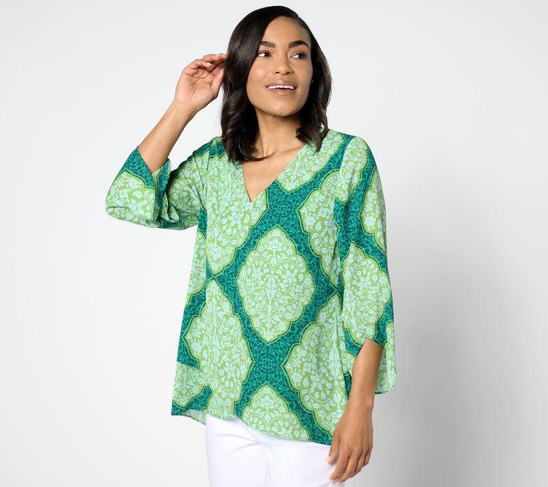 BEAUTIFUL by Lawrence Zarian Paradise Printed V-Neck Blouse — View 4