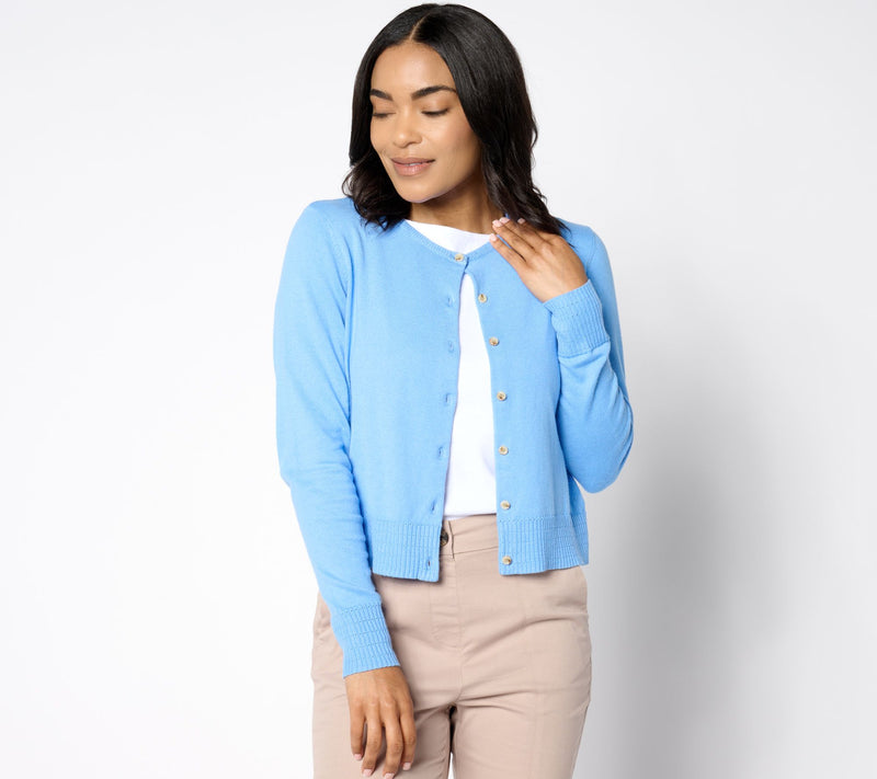 Isaac Mizrahi Live! Long Sleeve Pointelle Trim Bolero — View 2