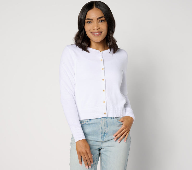 Isaac Mizrahi Live! Long Sleeve Pointelle Trim Bolero — View 16