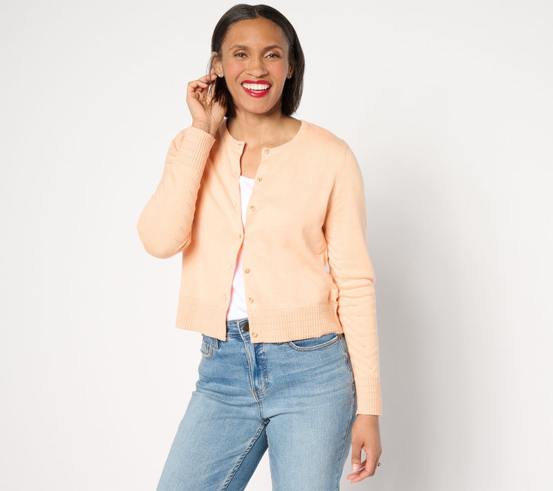 Isaac Mizrahi Live! Long Sleeve Pointelle Trim Bolero — View 6