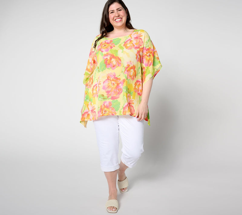 Isaac Mizrahi Live! Printed Crinkle Chiffon Scarf Top — View 3