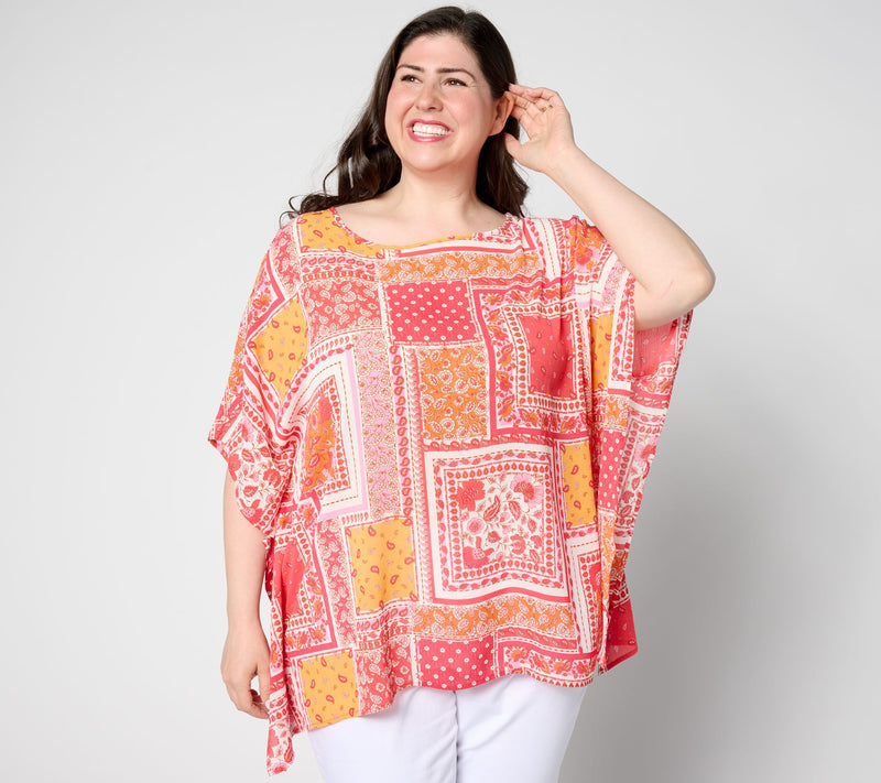 Isaac Mizrahi Live! Printed Crinkle Chiffon Scarf Top — View 10