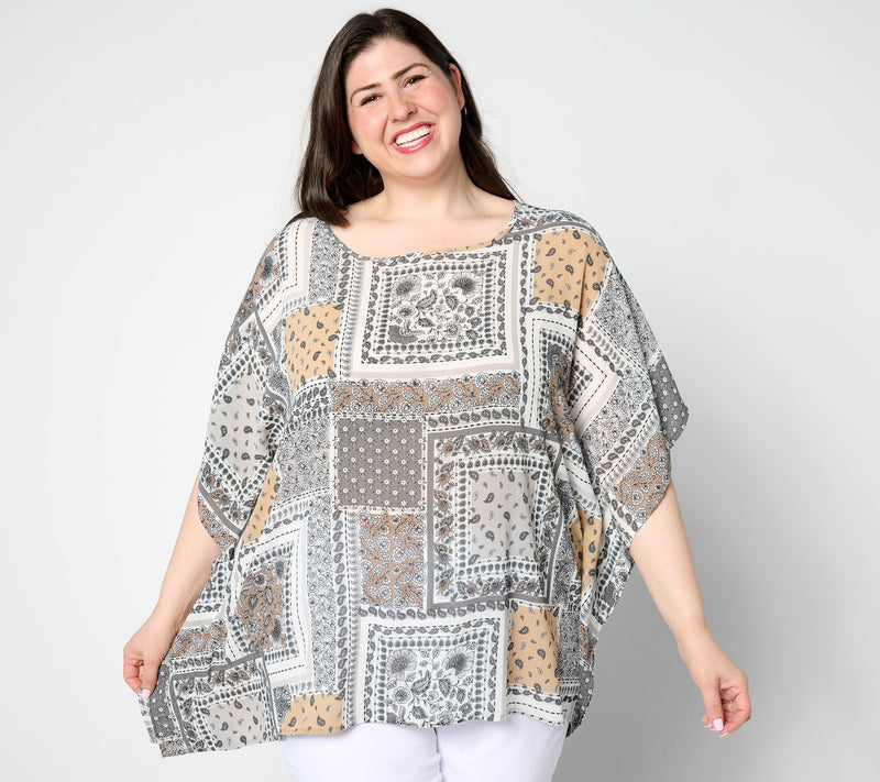 Isaac Mizrahi Live! Printed Crinkle Chiffon Scarf Top — View 11