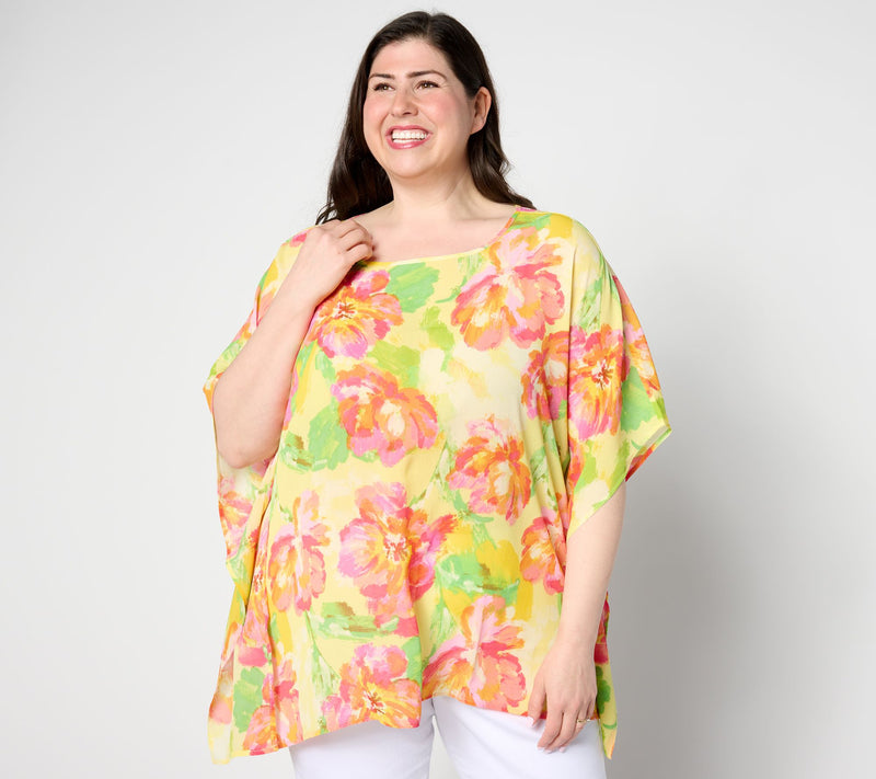 Isaac Mizrahi Live! Printed Crinkle Chiffon Scarf Top — Main view