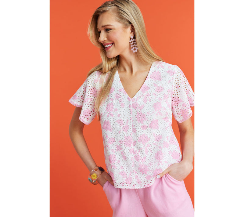 Isaac Mizrahi Live! Printed Eyelet Top with Ruffle Sleeves — View 13