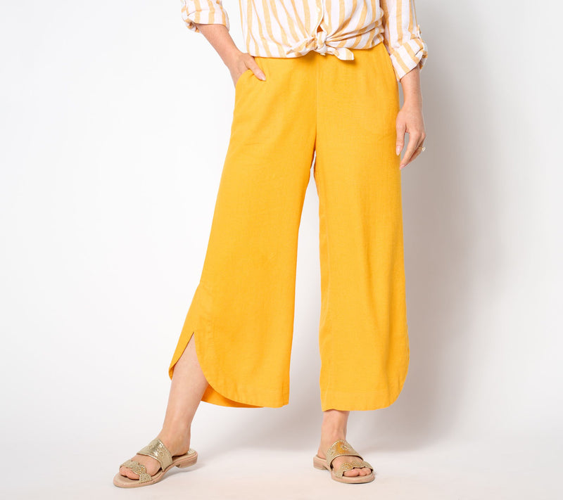 Isaac Mizrahi Live! Tall Linen Blend Wide Leg Crop Pants — View 2