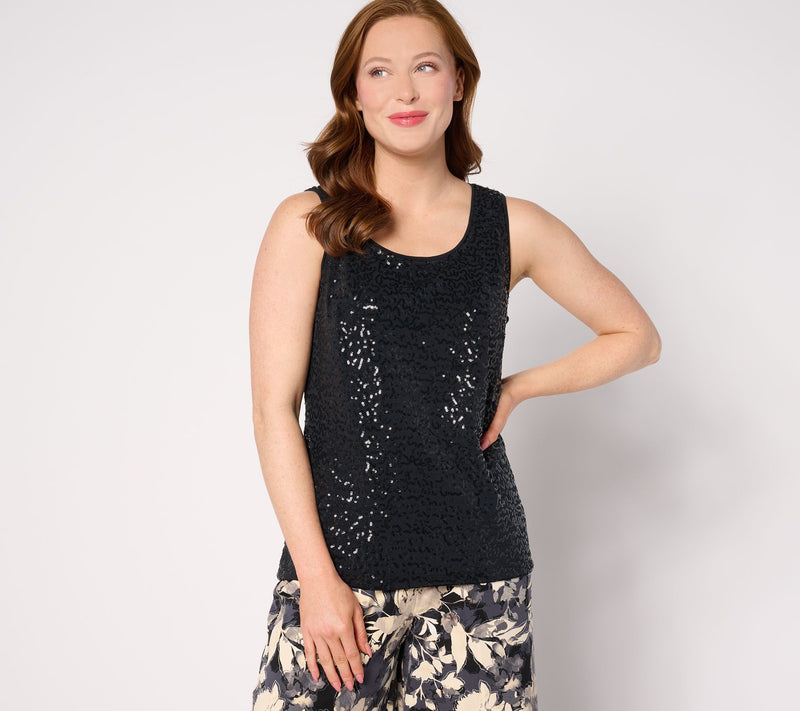 Isaac Mizrahi Live! Sequin Front Jersey Knit Sleeveless Top — View 12