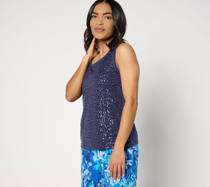 Isaac Mizrahi Live! Sequin Front Jersey Knit Sleeveless Top — View 5