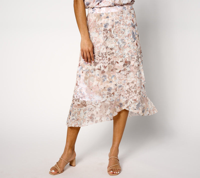 Isaac Mizrahi Live! Regular Printed Mesh Faux-Wrap Midi Skirt — View 7