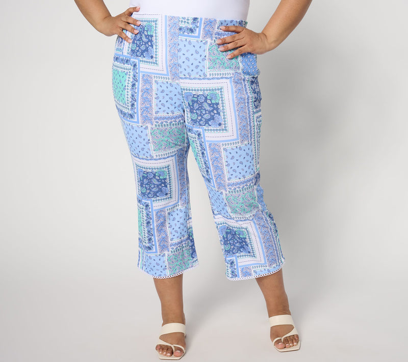 Isaac Mizrahi Live! Petite Printed Pebble Knit Crop Straight Pants — View 15