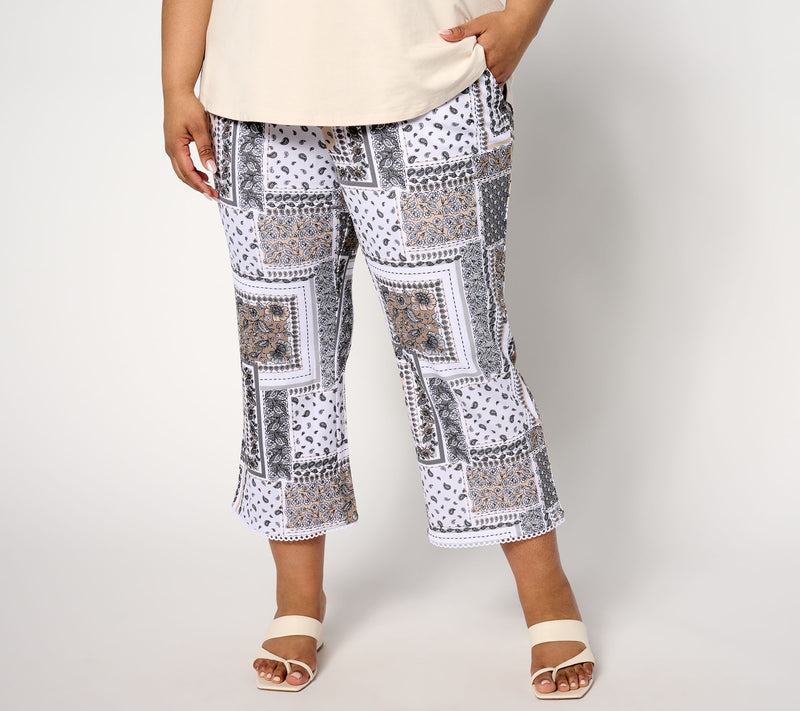 Isaac Mizrahi Live! Tall Printed Pebble Knit Crop Straight Pants — View 14