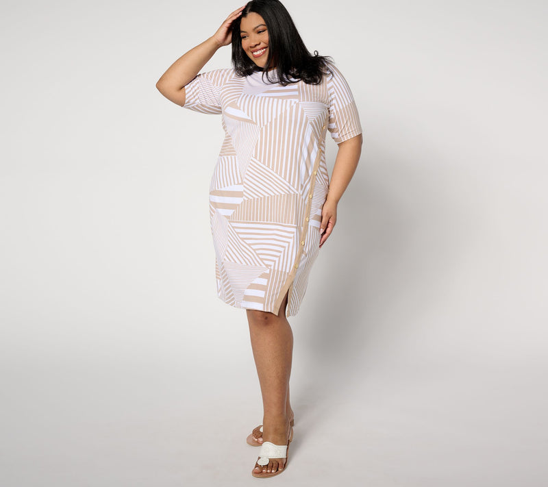 Isaac Mizrahi Live! Regular Printed Elbow Sleeve Knee Length Dress — View 9