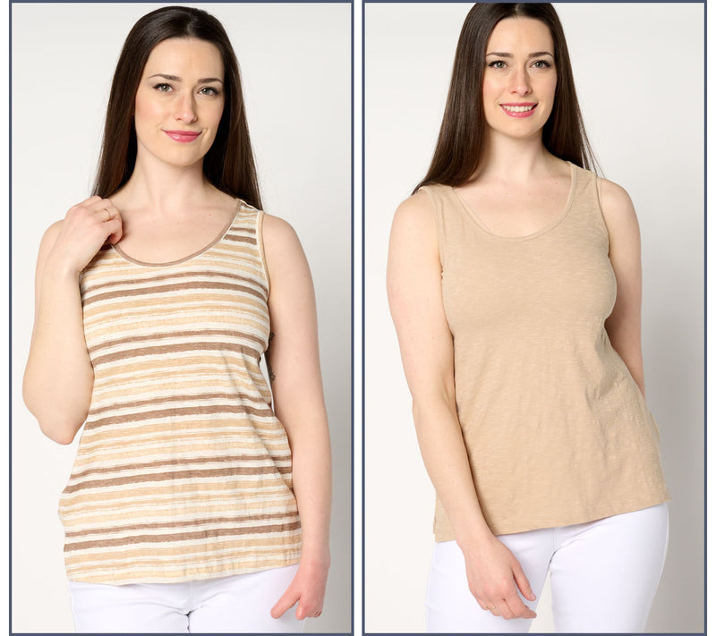 Isaac Mizrahi Live! Bridgehampton Set of 2 Slub Knit Tank Tops — View 4