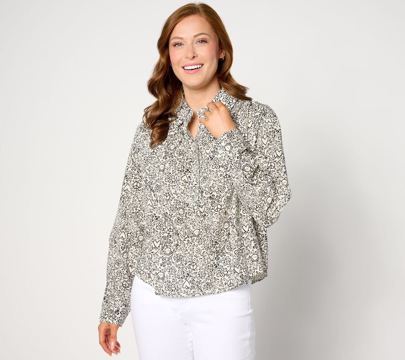 Peace Love World Boheme Long-Sleeve Top with Shirring — View 12