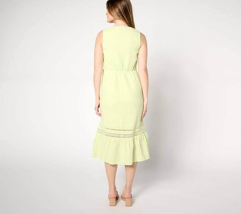 Isaac Mizrahi Live! Petite Bridgehampton Gauze Sleevless Dress — View 10