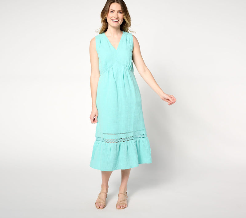 Isaac Mizrahi Live! Petite Bridgehampton Gauze Sleevless Dress — View 7