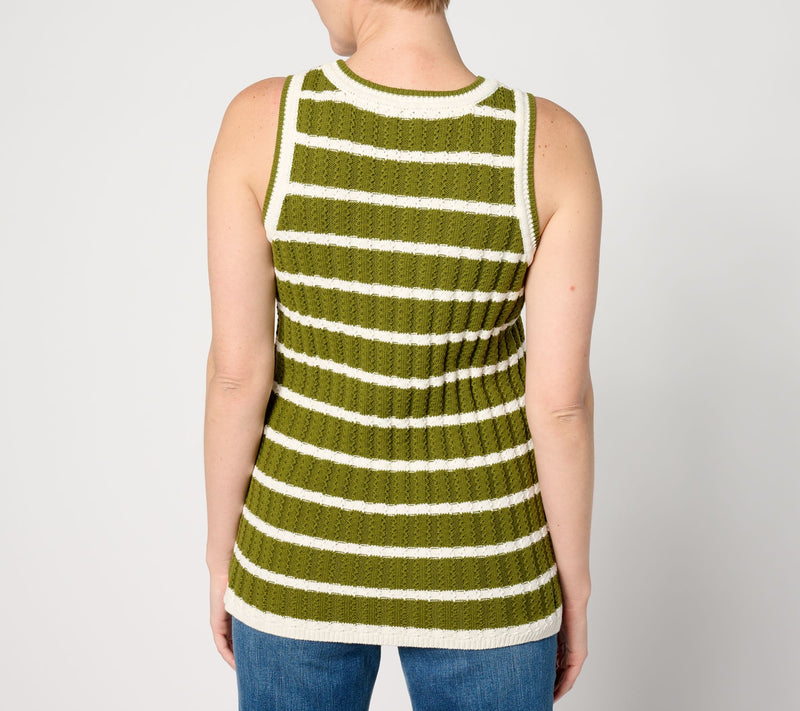Joan Rivers Striped Cotton Crochet Sweater Tank — View 2