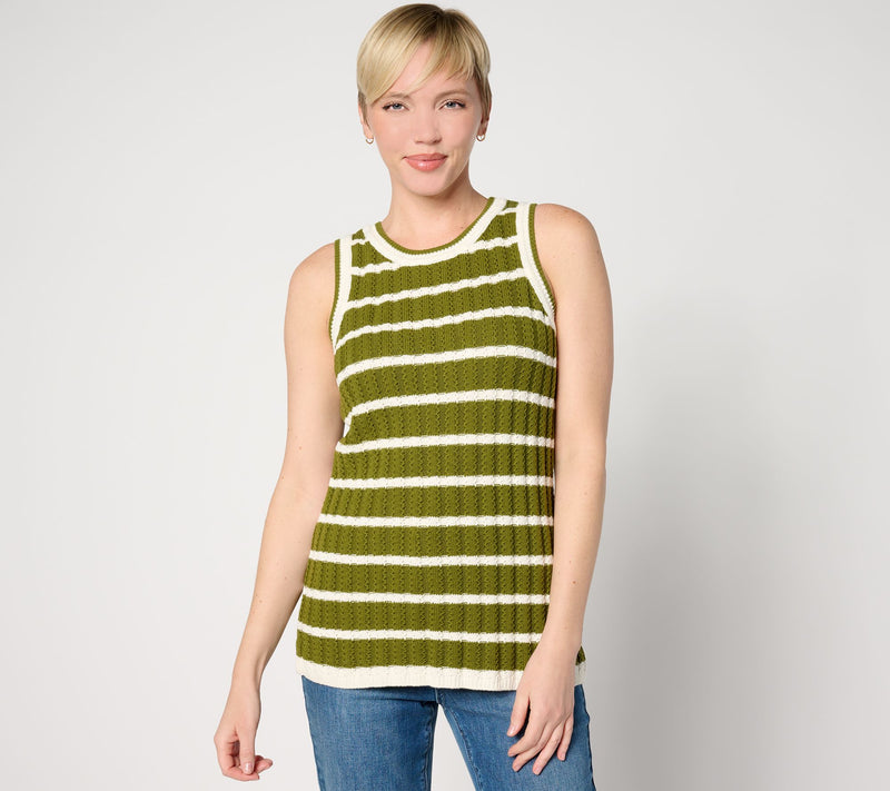 Joan Rivers Striped Cotton Crochet Sweater Tank — View 9