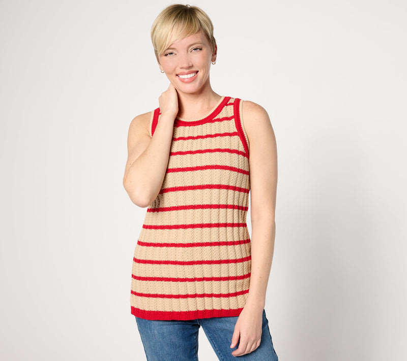 Joan Rivers Striped Cotton Crochet Sweater Tank — View 10