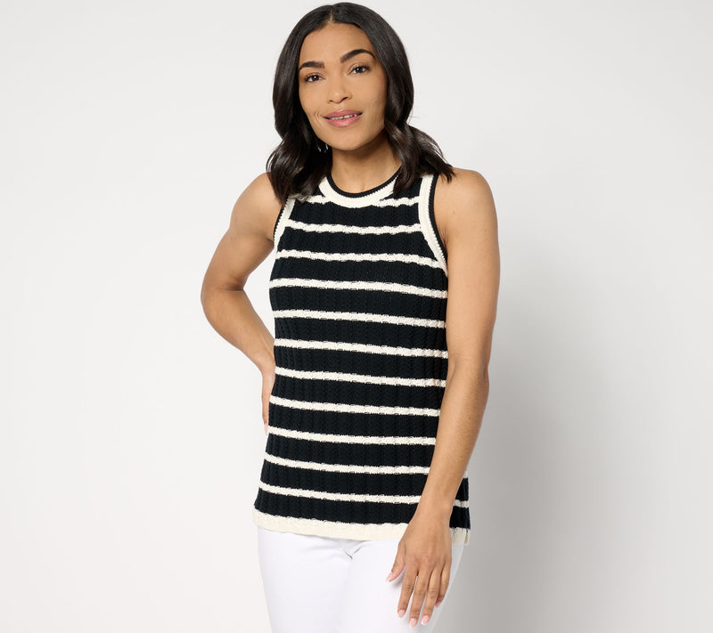 Joan Rivers Striped Cotton Crochet Sweater Tank — View 11