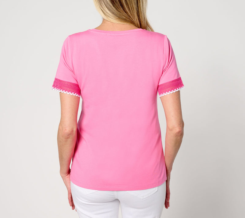 Isaac Mizrahi Live! Short Sleeve Top with Embroidery Trim — View 8