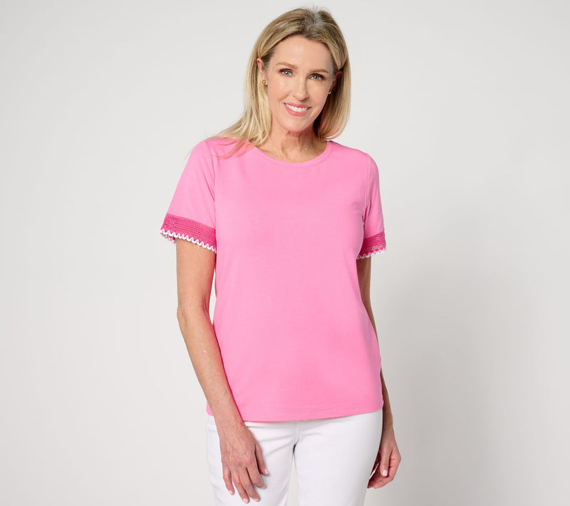 Isaac Mizrahi Live! Short Sleeve Top with Embroidery Trim — View 7