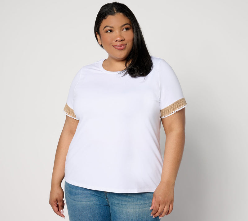 Isaac Mizrahi Live! Short Sleeve Top with Embroidery Trim — View 5