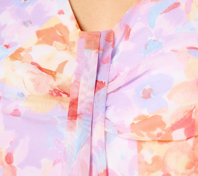 Isaac Mizrahi Live! Printed Mesh Twist Front Flutter Sleeve Top — View 4