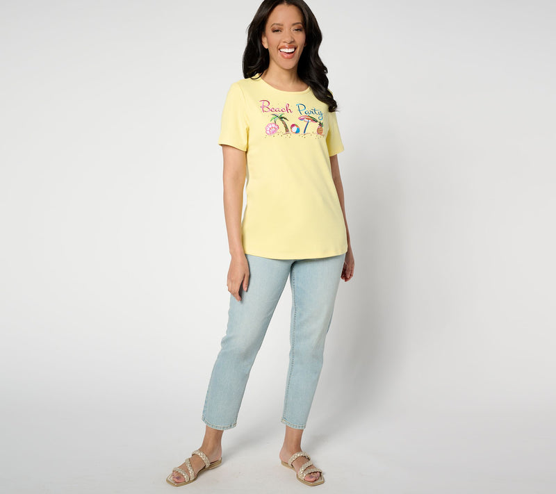 Quacker Factory Festive Summer Short Sleeve Top — View 3